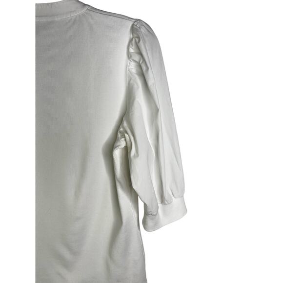 Veronica Beard Coralee Puff-Sleeve Top Womens M Cream Ribbed Classy Office - Picture 6 of 9